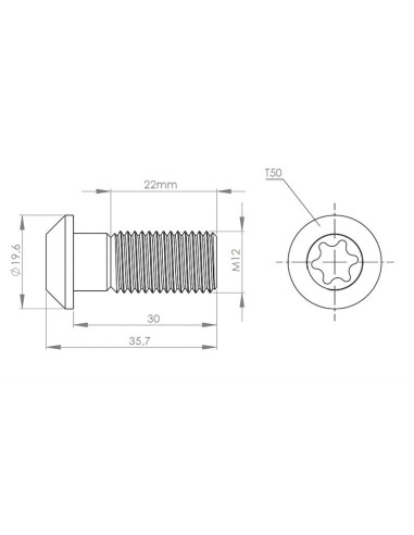 Centrální šroub M12x30 do drážky 10mm