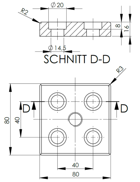 Montážní deska 80x80 M12