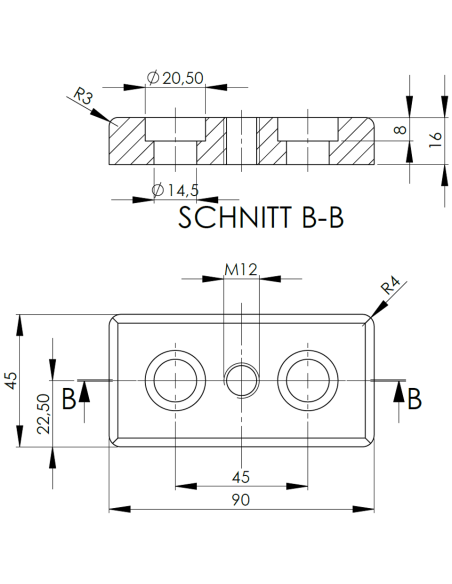 Montážní deska 45x90 M12