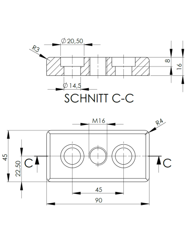Montážní deska 45x90 M16