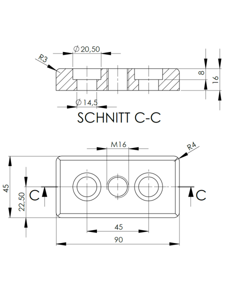 Montážní deska 45x90 M16