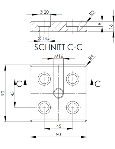 Montážní deska 90x90 M16