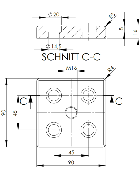 Montážní deska 90x90 M16