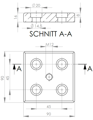 Montážní deska 90x90 M12