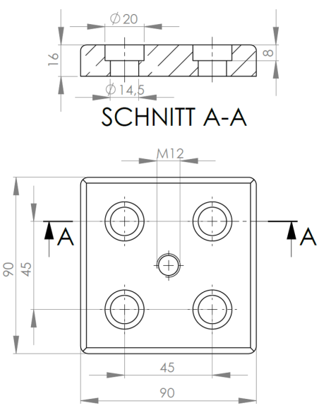 Montážní deska 90x90 M12